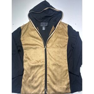 Y2K Yansi Fugel Women XL Gold Faux Suede Black Colorblock Full Zip Hoodie Jacket